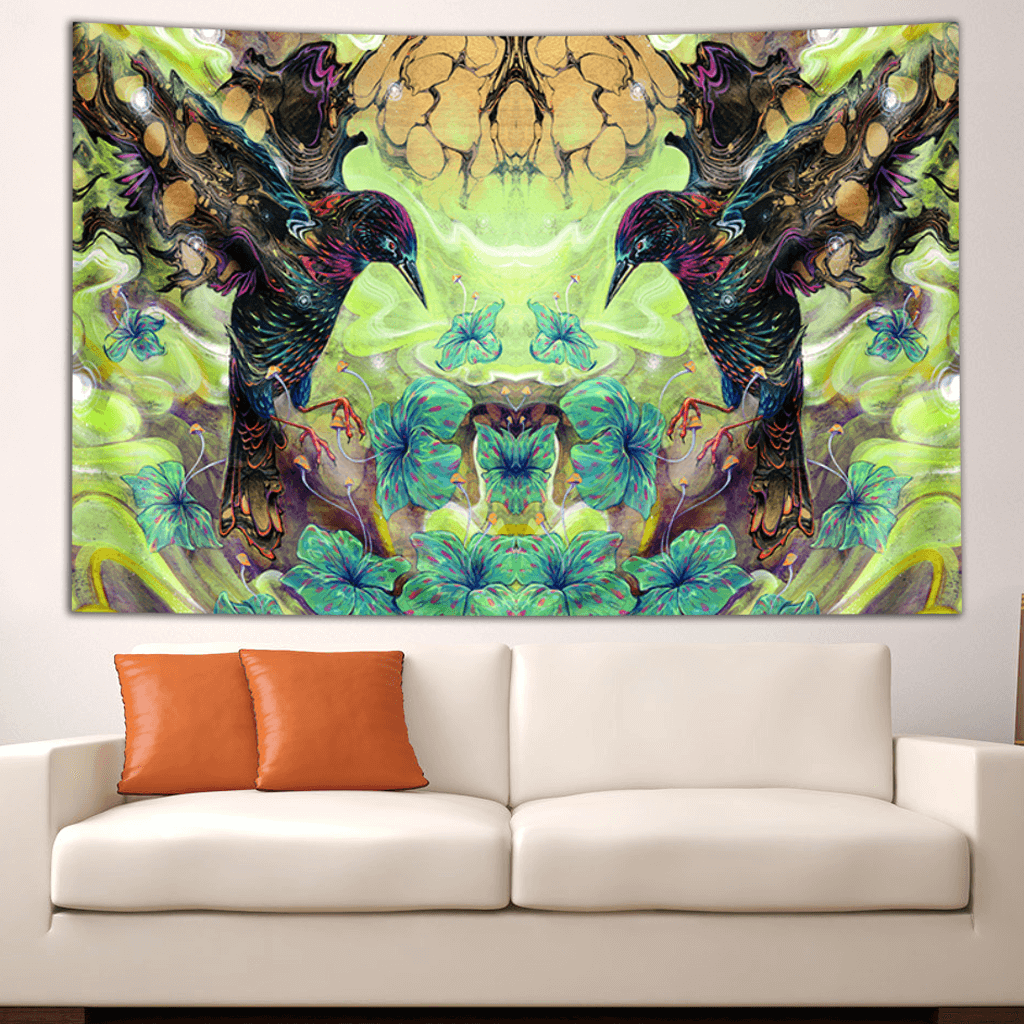 Visionary Artist Black Ink Art + BL Visuals Alan Rosy Toes Hippy Tapestry