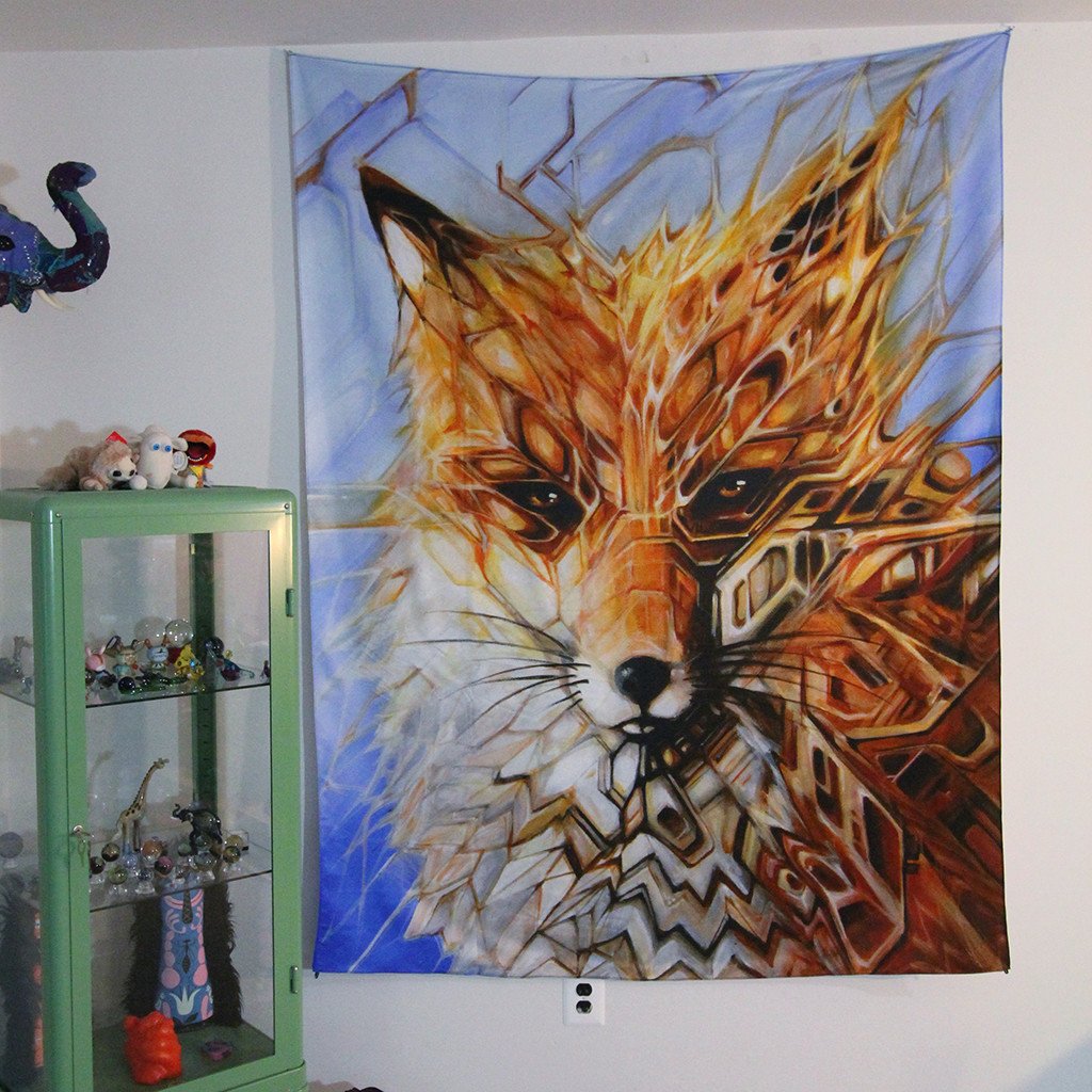 Visionary Artist Gabriel Welch Future Fox Wall Hanging Tapestry by Third Eye Tapestries