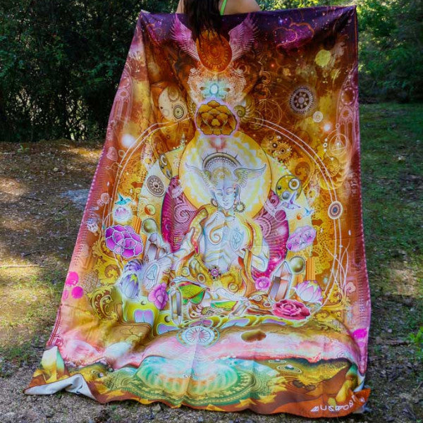 Visionary Artist Mugwort White Tara Hippy Tapestry by Third Eye Tapestries