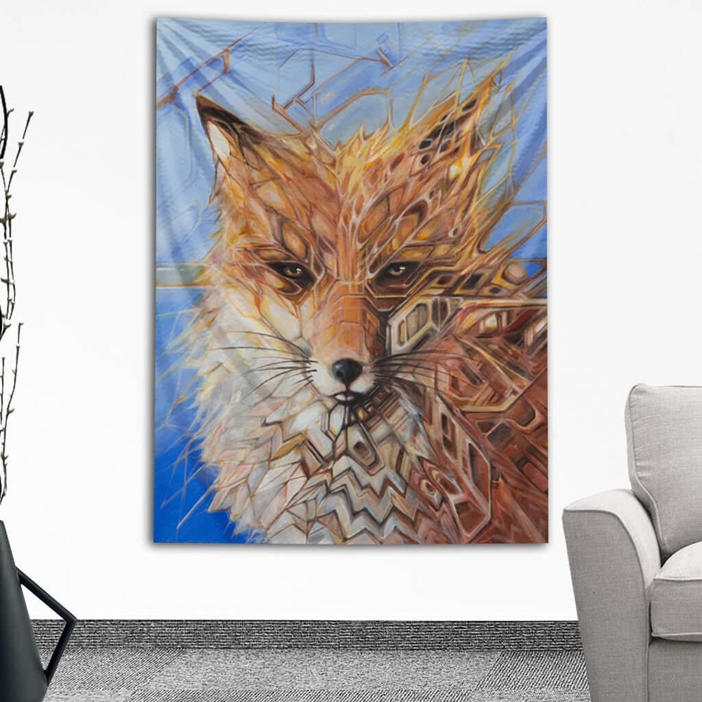 Visionary Artist Gabriel Welch Future Fox Wall Hanging Tapestry by Third Eye Tapestries